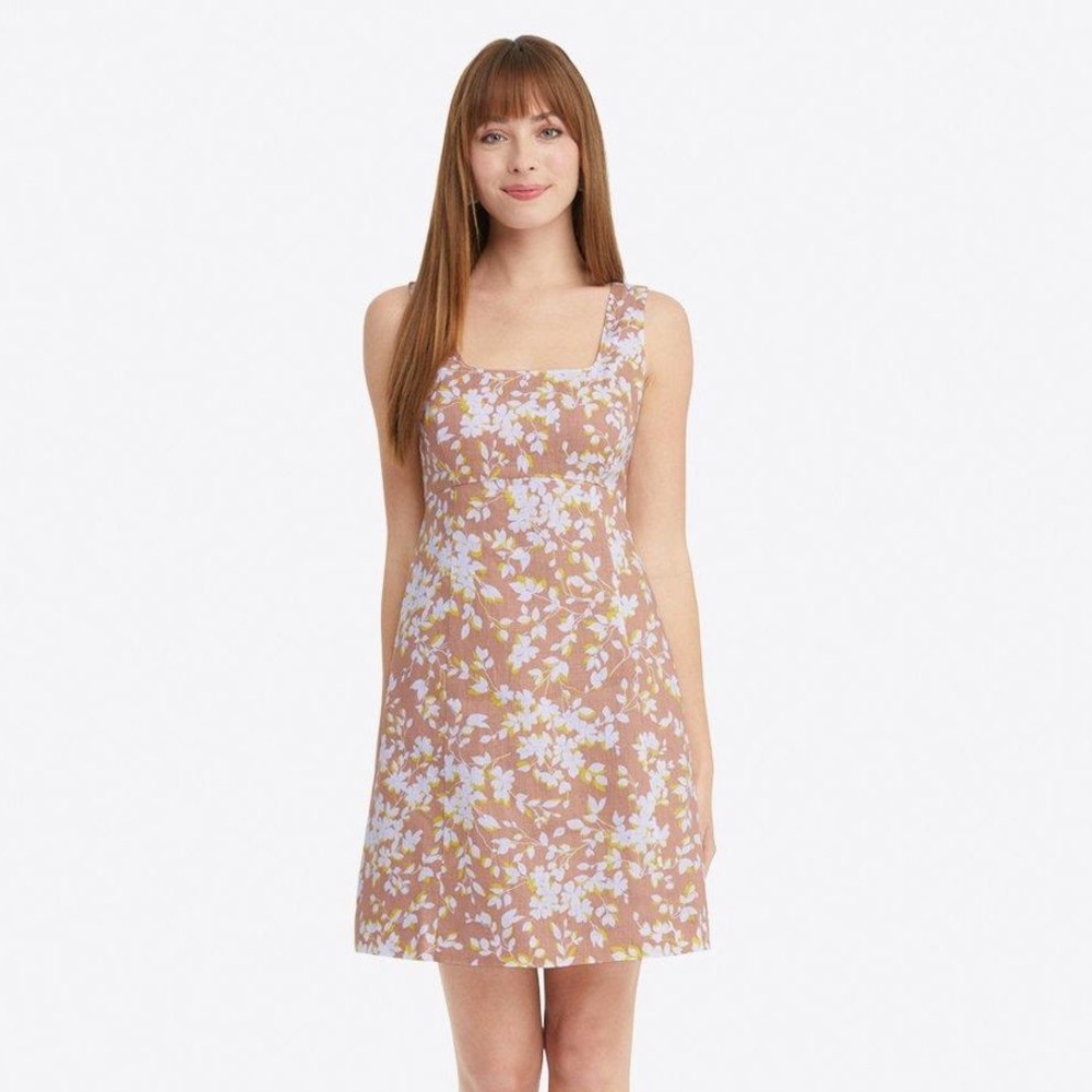 Draper James Brown June Sleeveless Dress in Yellow Shadow Floral